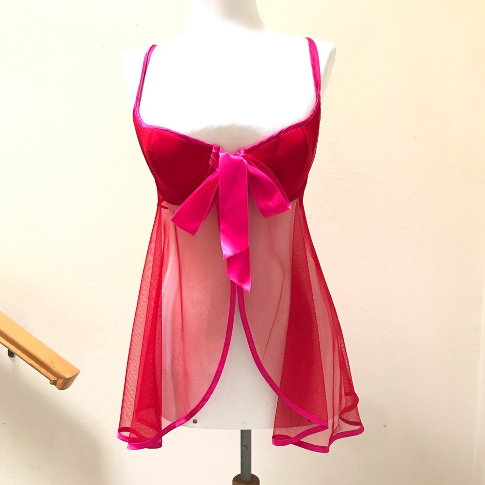 Victoria Secret Y2K Babydoll Red Sheer Lingerie Women's Size M